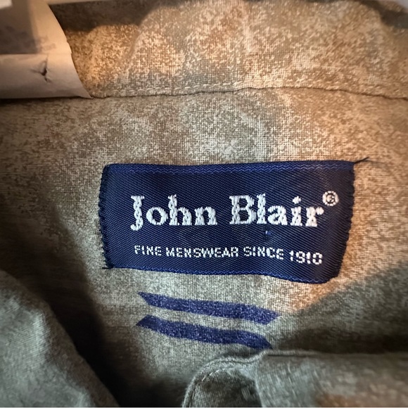 John Blair Men's Casual Western Patterned Button-Down Shirt - Beige and Blue - Picture 4 of 5